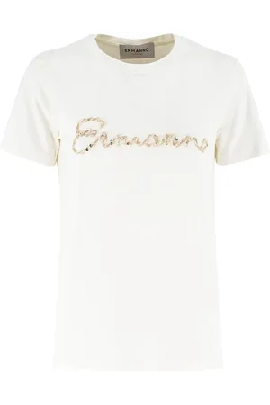 ERMANNO SCERVINO Koszulki, Kobieta, Biały, S, Bawełna, Bawełniany T-shirt z dżerseju, zdobiony cekinami