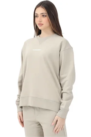Dsquared2 Bluzy, Kobieta, Szary, XS, Bawełna, Beżowa bluza dresowa crewneck z białym logo