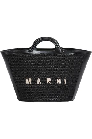 Marni Torebki, Kobieta, Czarny, ONE SIZE, Tropicalia mała torba skórzana i tkanina imitująca rafię