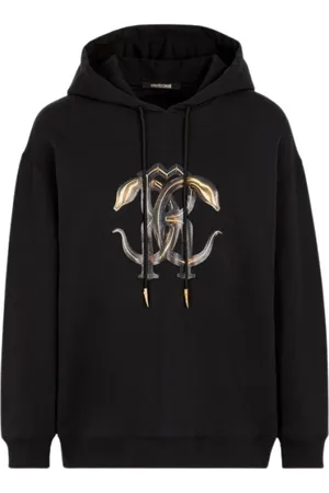 Roberto Cavalli Bluzy, Kobieta, Czarny, M, Bawełna, Bawełniana bluza z kapturem z logo Tiger Tooth
