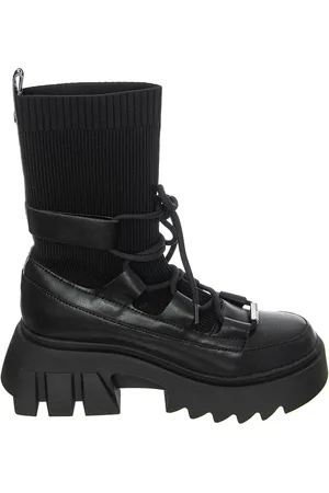 Steve Madden Buty, Kobieta, Czarny, 36 1/2 EU, Skóra, Czarne skórzane sznurowane botki o średnim profilu