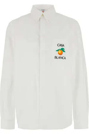 Casablanca Koszule, Mężczyzna, Biały, L, Bawełna, Biała koszula z guzikami i haftowanym logo