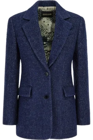 Roberto Cavalli Kurtki, Kobieta, Niebieski, S, Granatowy Blezer z Podwójnym Guzikiem