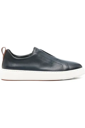 santoni Buty, Mężczyzna, Niebieski, 43 EU, Skórzane Laceless Sneakers z Podeszwą z Gumy