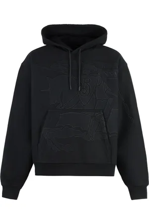 Burberry Bluzy, Mężczyzna, Czarny, L, Bawełna, Bluza z kapturem z prążkowanej bawełny