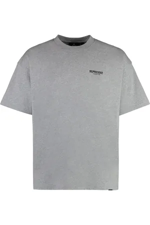 Represent Koszulki, Mężczyzna, Szary, S, Bawełna, Bawełniany T-shirt z Okrągłym Dekoltem i Dużym Nadrukiem