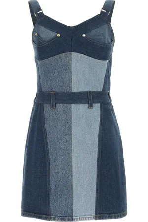Marine Serre Sukienki, Kobieta, Niebieski, M, Denim, Sukienka ogrodniczka z denimu