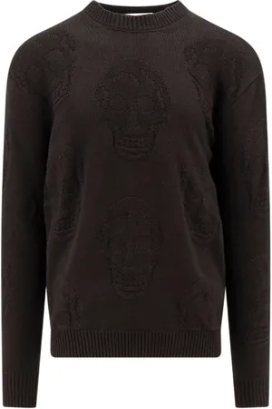 Alexander McQueen Swetry, Mężczyzna, Czarny, S, Czarna Dzianinowa Bluza z Motywem Czaszki