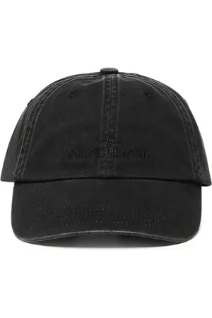 Stone Island Akcesoria, Mężczyzna, Czarny, ONE SIZE, Czarna Bawełniana Gabardynowa Czapka z Haftem