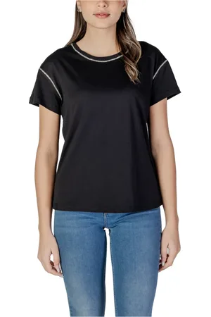 Liu Jo Koszulki, Kobieta, Czarny, XS, Bawełna, Bawełniany T-shirt z krótkim rękawem