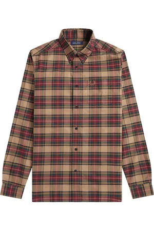 Fred Perry Koszule, Mężczyzna, brązowy, M, Bawełna, Koszula Oxford w kratę Tartan