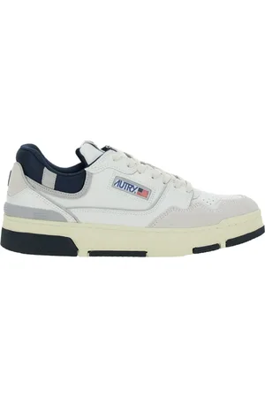 Autry Buty, Mężczyzna, Biały, 42 EU, Skóra, Białe Sneakersy Low Top z Niebieskimi Detalami