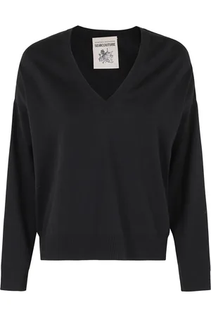 SEMICOUTURE Swetry, Kobieta, Czarny, M, Elegancka Kwiatowa Sukienka dla Kobiet