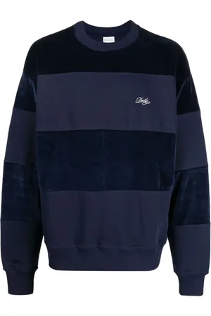 Drôle de Monsieur Swetry, Mężczyzna, Niebieski, M, Bawełna, Stripe Logo Crew Sweat
