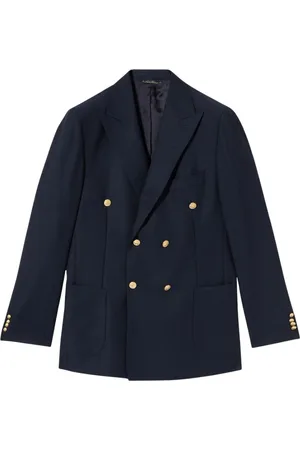 Brooks Brothers Kurtki, Mężczyzna, Niebieski, L, Wełna, Dwurzędowa marynarka z czystej wełny