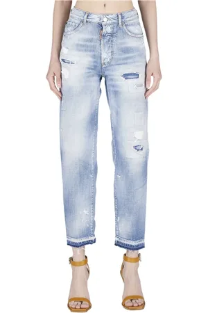 Dsquared2 Jeansy, Kobieta, Niebieski, S, Bawełna, Stylowe jeansy straight z detalami w postaci plam farby