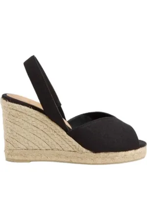 Castaner Buty, Kobieta, Czarny, 37 EU, Bawełna, Czarne sandały z zaokrąglonym odkrytym noskiem
