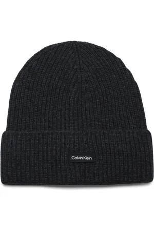 Calvin Klein Akcesoria, Mężczyzna, Szary, ONE SIZE, Bawełna, Czapka beanie z wełny i bawełny z naszywką z logo