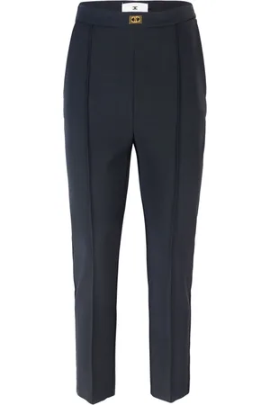 Elisabetta Franchi Spodnie, Kobieta, Czarny, S, Poliester, Czarne spodnie Slim Fit z złotym detalem