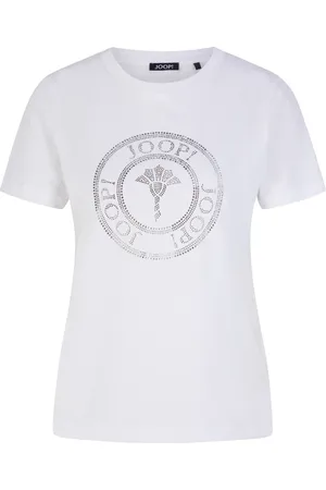 JOOP! Koszulki, Kobieta, Biały, S, Biała Koszulka z Logo z Kryształami