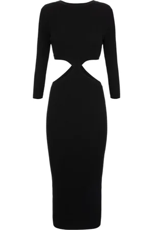 Elisabetta Franchi Sukienki, Kobieta, Czarny, M, Prążkowana Sukienka Midi z Wycięciem