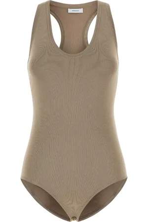 Salvatore Ferragamo Koszulki, Kobieta, Beżowy, M, Len, Cappuccino Stretch Viscose Blend Bodysuit