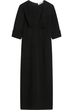 Sportmax Sukienki, Kobieta, Czarny, S, Plisowana sukienka midi o unikatowym designie