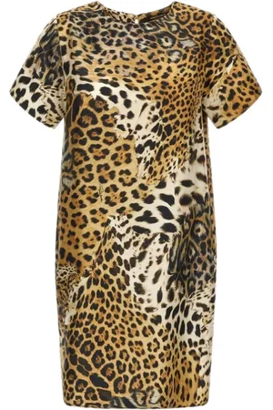 Roberto Cavalli Sukienki, Kobieta, brązowy, XS, Sukienka z nadrukiem jaguara jasnobrązowa kobieta