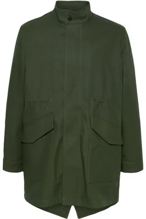 Maison Kitsuné Płaszcze, Mężczyzna, Zielony, M, Len, Parka z bawełnianego diagonalu w kolorze wojskowej zieleni