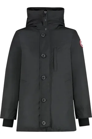 Canada Goose Kurtki, Mężczyzna, Czarny, S, Bawełna, Parka z kapturem i naszywką z logo