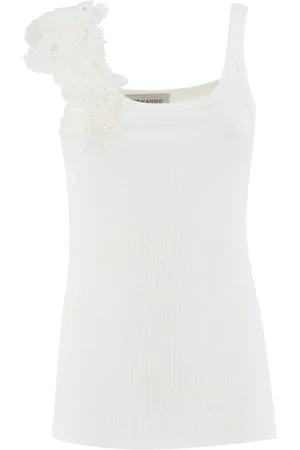 ERMANNO SCERVINO Koszulki, Kobieta, Biały, L, Poliester, Koronkowy top na ramiączkach Slim Fit