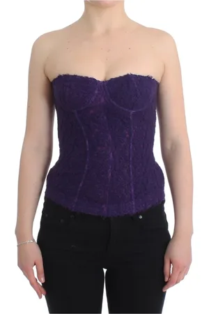 ERMANNO SCERVINO Koszulki, Kobieta, Fioletowy, M, Wełna, Fioletowy Top Gorsetowy Bustier z Kwiatową Koronką