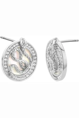 Roberto Cavalli Akcesoria, Kobieta, Szary, ONE SIZE, Snake 2 Srebrne Kolczyki Białe Kamienie