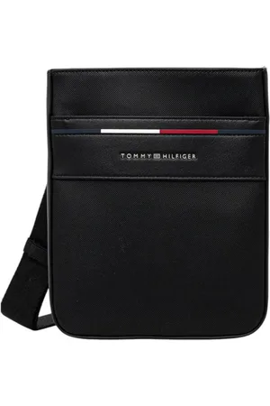Tommy Hilfiger Torebki, Mężczyzna, Czarny, ONE SIZE, Len, Czarna torba kurierska z poliuretanu dla mężczyzn
