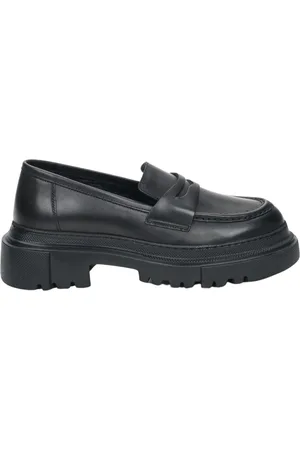 Estro Buty, Kobieta, Czarny, 40 EU, Skóra, Czarne skórzane mokasyny na grubej platformie