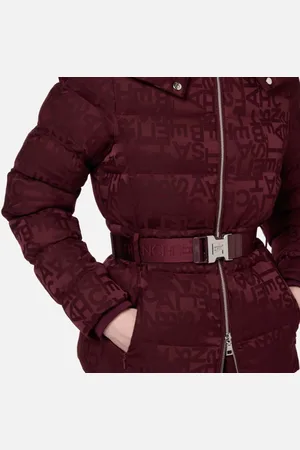Elisabetta Franchi Kurtki, Kobieta, Czerwony, S, Nylon, Krótka kurtka puchowa z nylonu żakardowego z napisami