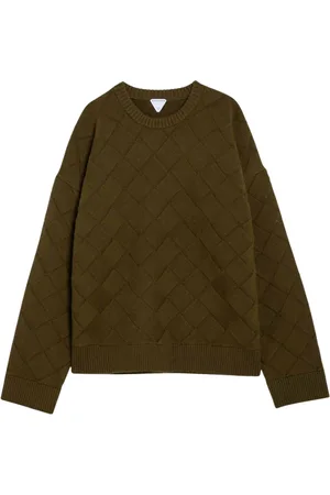 Bottega Veneta Swetry, Mężczyzna, Zielony, L, Wełna, Dzianina z okrągłym dekoltem