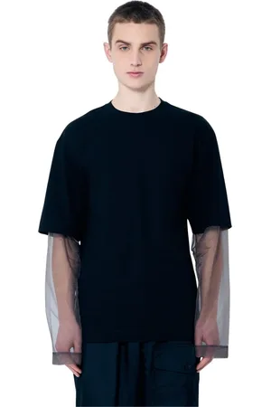 DRIES VAN NOTEN Koszulki, Mężczyzna, Czarny, M, Bawełna, Bawełniana bluzka z okrągłym dekoltem i długim rękawem