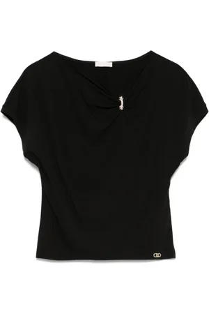 Liu Jo Koszulki, Kobieta, Czarny, L, Bawełna, Czarny T-shirt z plakietką z logo