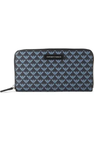 Emporio Armani Akcesoria, Kobieta, Niebieski, ONE SIZE, Portfel Zapinany na Zamek z Monogramem