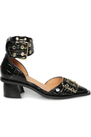 Ganni Buty, Kobieta, Czarny, 36 EU, Skóra, Sandały Ballerina Buckle Croco