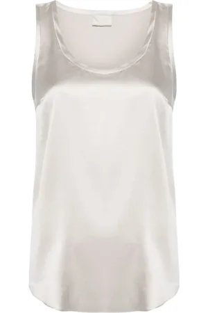 Brunello Cucinelli Koszulki, Kobieta, Biały, S, Satyna, Jedwabny satynowy top