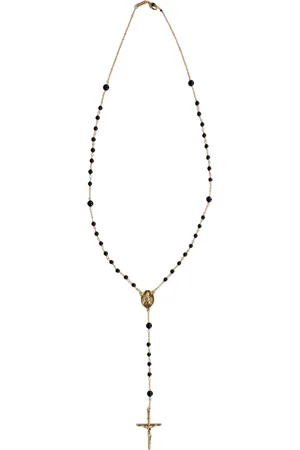 Dolce & Gabbana Akcesoria, Kobieta, Żółty, ONE SIZE, Złoty Krzyż Naszyjnik Różaniec