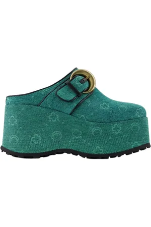Marine Serre Buty, Kobieta, Zielony, 37 EU, Denim, Klapki Denim Moonogram