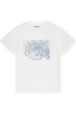 Ganni Koszulki, Kobieta, Biały, S, Bawełna, Basic Tattoo Lace Relaxed T-Shirt