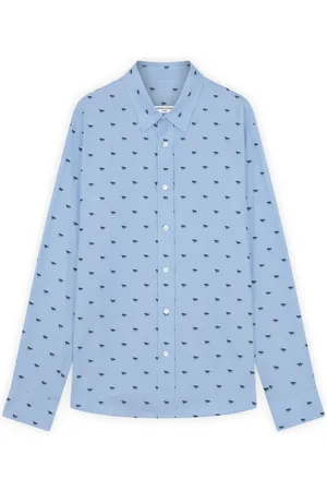Maison Kitsuné Koszule, Mężczyzna, Niebieski, S, Bawełna, Koszulka Casual z Wzorem Lisa