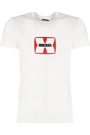 Diesel Koszulki, Mężczyzna, Biały, M, Bawełna, T-shirt z nadrukiem z okrągłym dekoltem