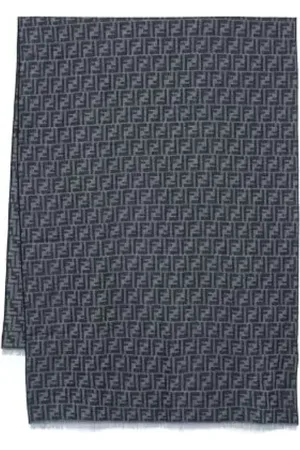 Fendi Akcesoria, Mężczyzna, Niebieski, ONE SIZE, Wełna, Wełniany szal w stylu żakardowym Cross