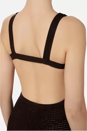 Elisabetta Franchi Sukienki, Kobieta, brązowy, L, Poliester, Sukienka Midi Bez Rękawów
