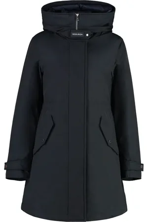 Woolrich Płaszcze, Kobieta, Niebieski, M, Len, Wiatroszczelny parka z kapturem i ociepleniem